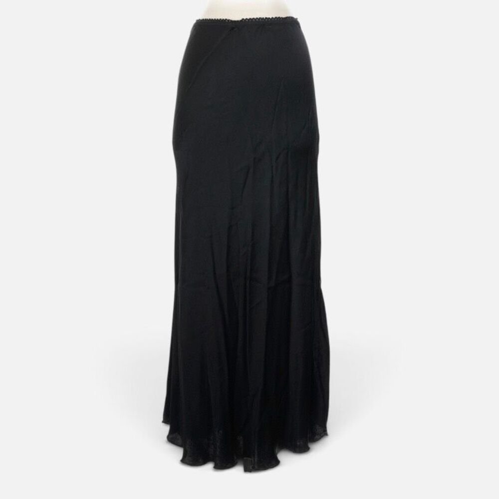 Vintage Black Mermaid Skirt Maxi Long Satin L Large Lace Scalloped